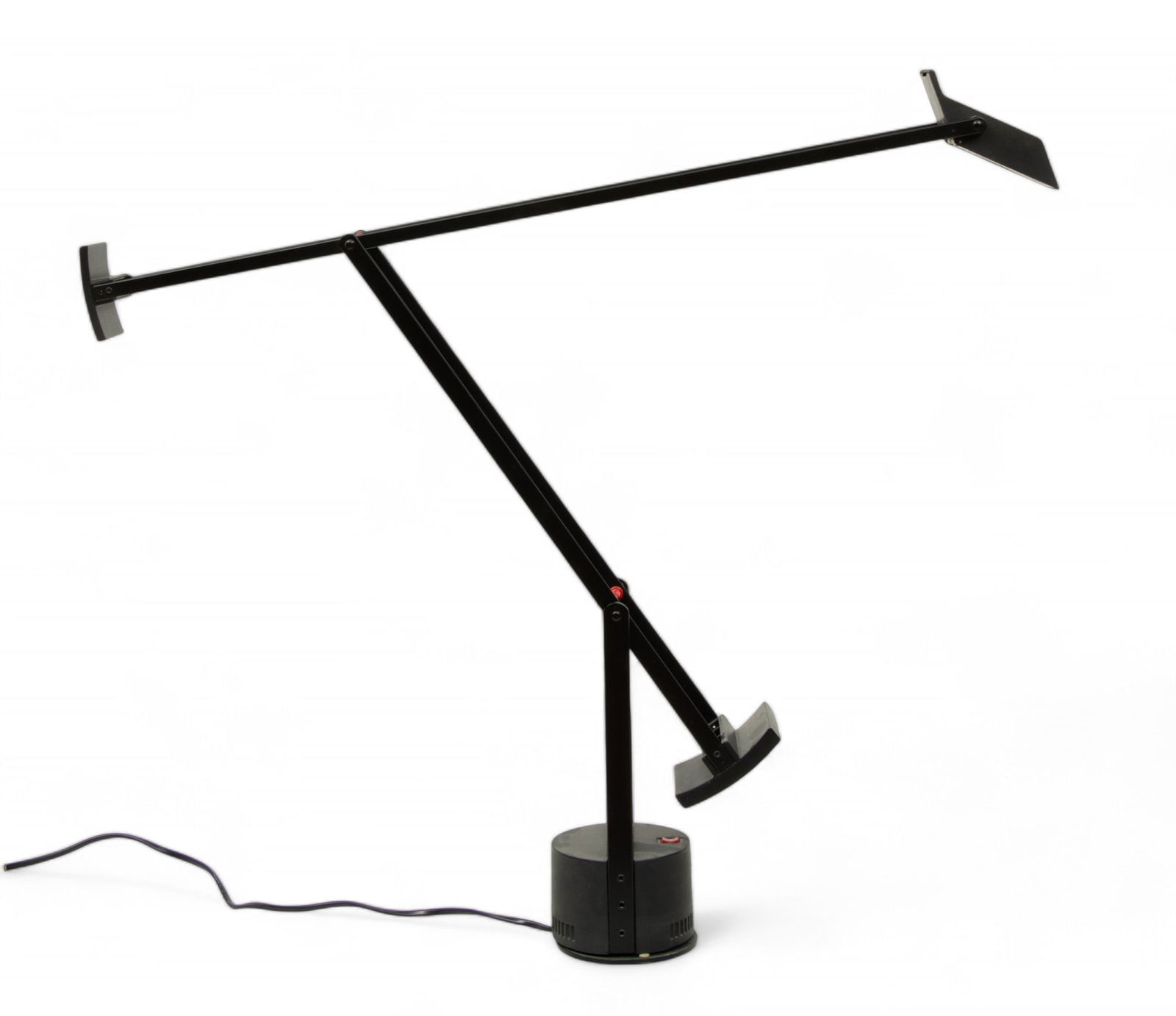 Richard Sapper (German, 1932-2015) for Artemide 'Tizio' Lamp, H 11" L 42": Richard Sapper (German, 1932-2015) for Artemide 'Tizio' Lamp, H 11" L 42" | Black plastic frame with two enameled metal counterweights. Rotates at the base. Artemide markings on the underside.