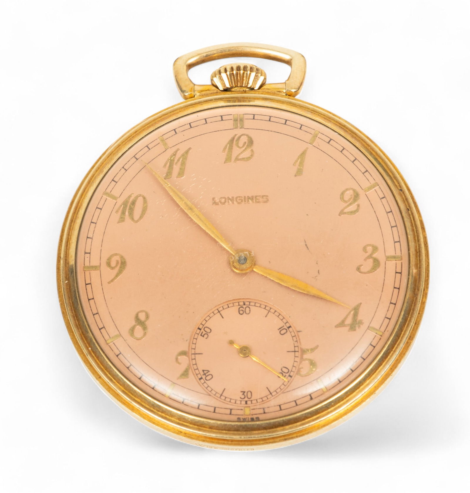 Longines (Swiss) 10k Gold Filled Pocket Watch, H 2" W 1.25" Depth 0.25" 46g (1 of 4)