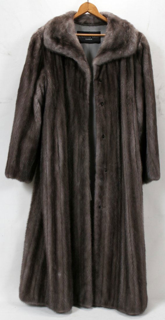 CHRISTIAN DIOR "BLUE IRIS" LADY'S MINK COAT: CHRISTIAN DIOR "BLUE IRIS" LADY'S MINK COAT:Approximately size 14. Length from the collar to the end of the hem is approximately 49". Sleeve length is approximately 25". Jking