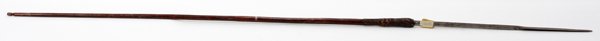 AFRICAN SHORT-HANDLE SPEAR, ANTIQUE, L 45": AFRICAN SHORT-HANDLE SPEAR, ANTIQUE, L 45":wood, animal hide, and iron.