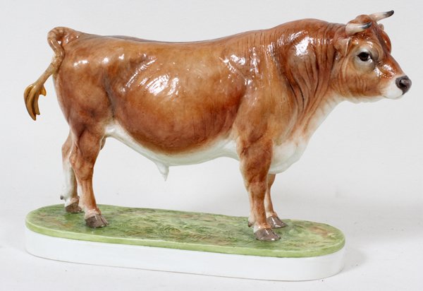 DORIS LINDNER FOR ROYAL WORCESTER JERSEY BULL: DORIS LINDNER FOR ROYAL WORCESTER, PORCELAIN JERSEY BULL, WORKING MODEL, H 7", L 10 1/2":Her personal working model.