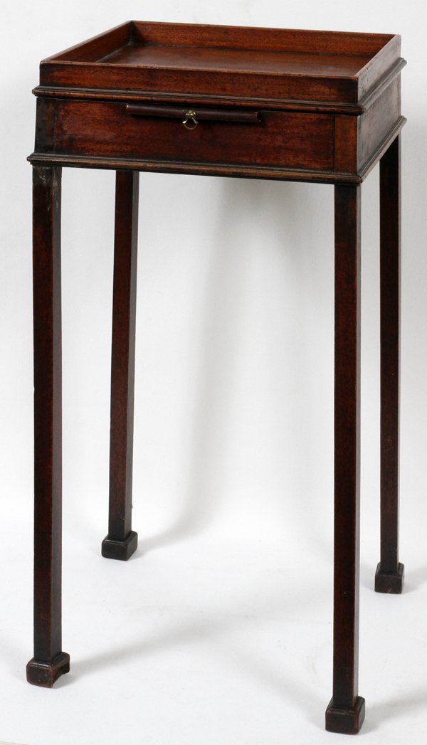GEORGIAN MAHOGANY STAND WITH SLIDE, C. 1810: GEORGIAN MAHOGANY STAND WITH SLIDE, C. 1810, H 25", W 12":Scallop gallery surrounds.