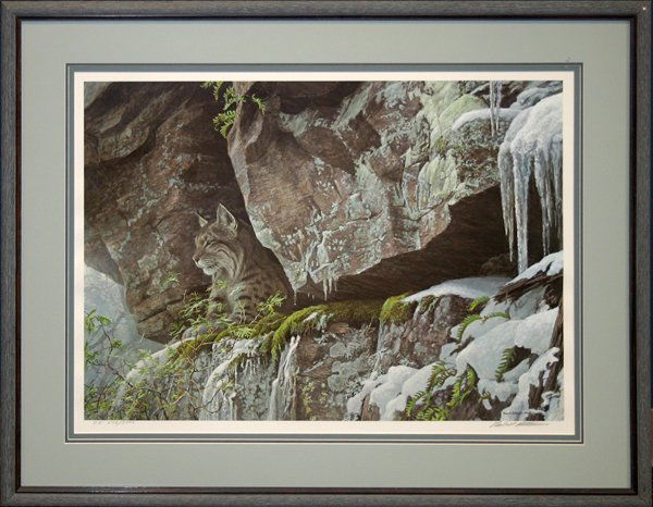 ROBERT BATEMAN (1930-), PRINT, #590/3500: ROBERT BATEMAN (1930-), PRINT, #590/3500, 22" X 29", 'MOUNTAIN LION':Pencil signed, numbered 590/3500, under glass, matted and framed.