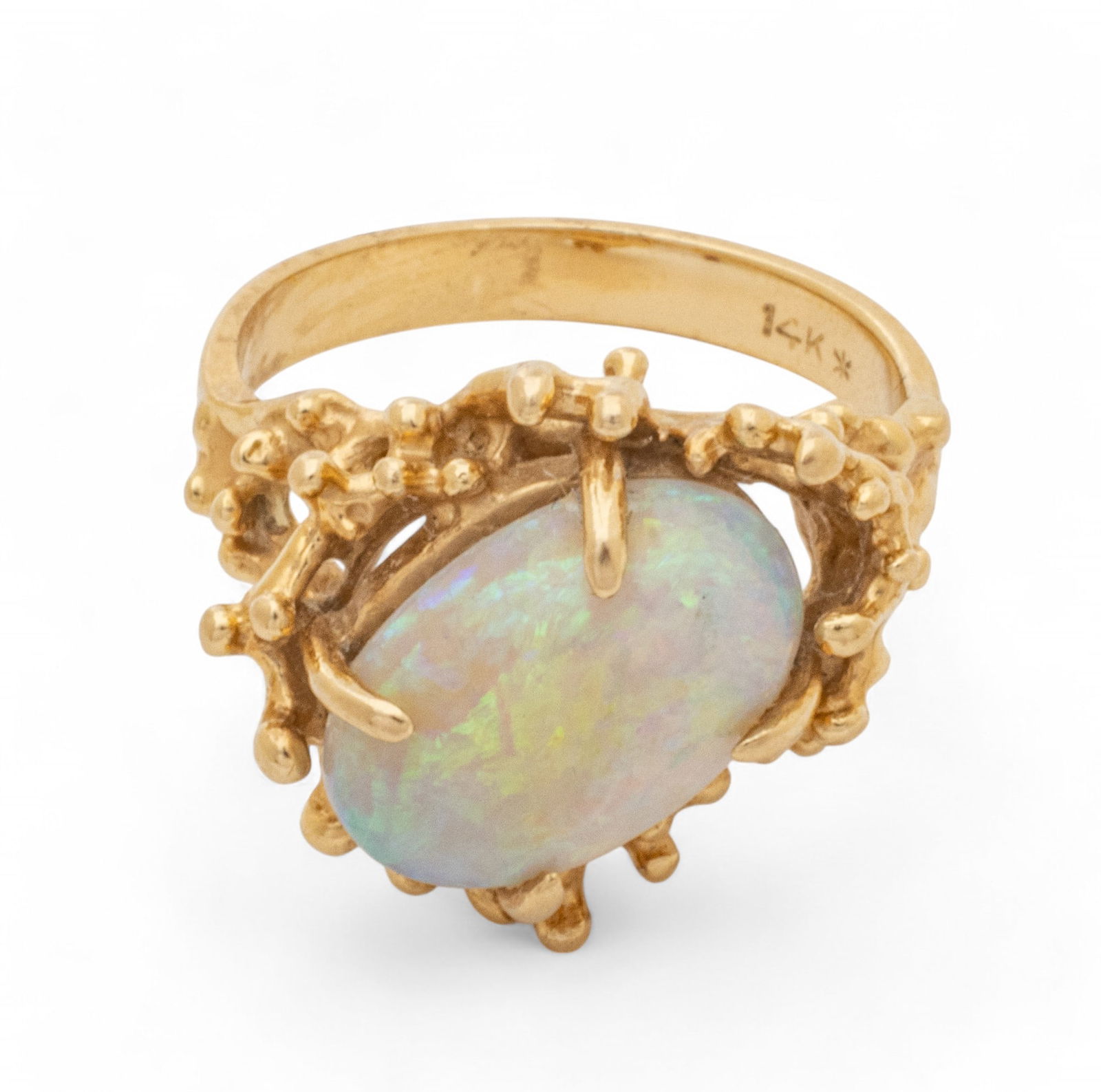 Cabochon Opal & 14k Yellow Gold Free Form Ring, Size: 6.25 (1 of 8)