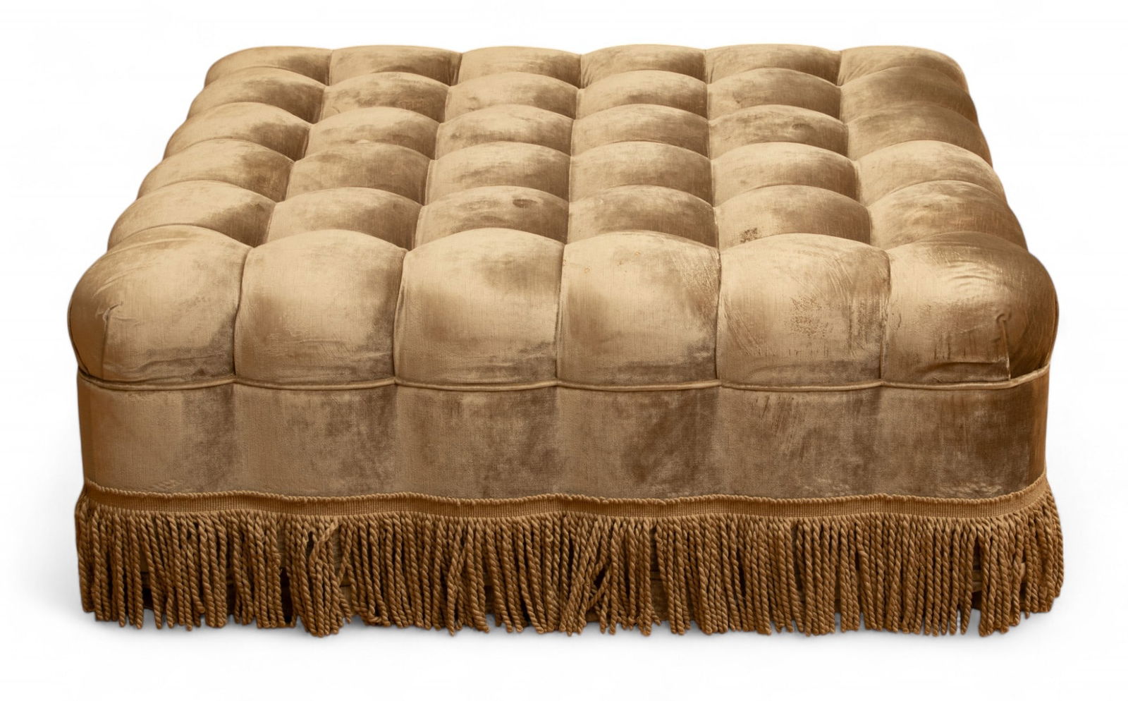 Phyllis Morris (American) Large Velvet Tufted Square Ottoman, Matches Sofas, Scallop Edge, Ca. 2000 (1 of 6)