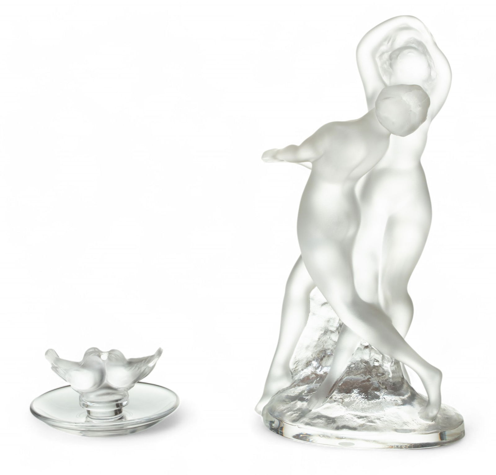 Lalique (French) 'Deux Danseuses' Frosted Crystal Figurine & 'Colombes' Pin Tray (1 of 6)