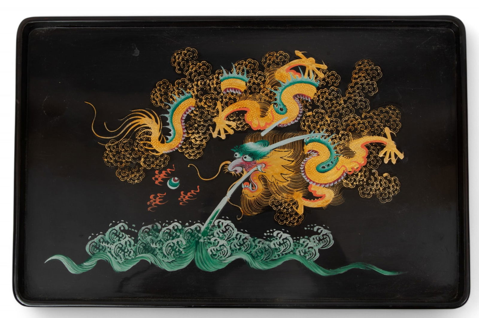 Japanese Lacquer Hand Decorated Tray, 5 Claw Dragon, Ca. 1930 (1 of 2)