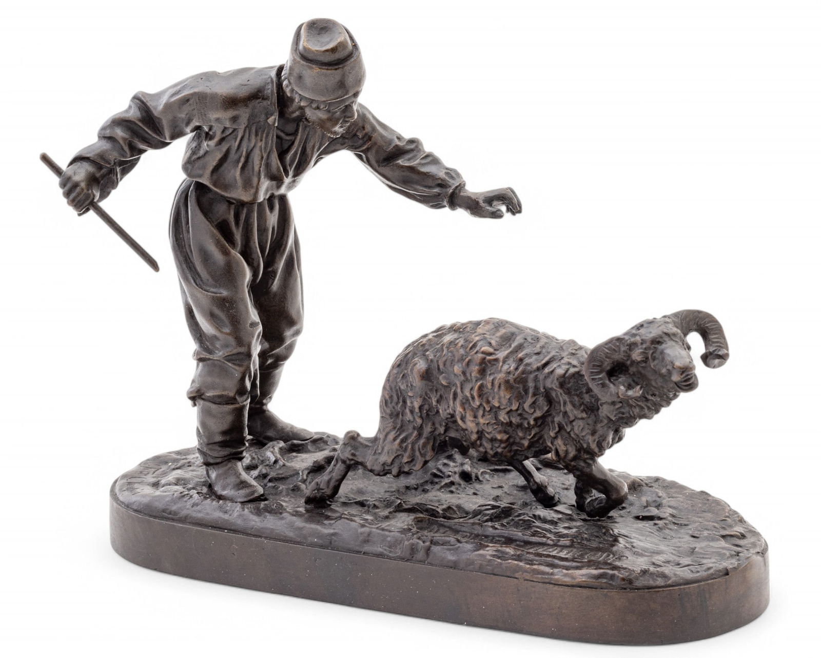 Evgenij Aleksandrovic Lansere (Russian, 1848-1886) Bronze Sculpture, Shepherd with Ram, 19th C. (1 of 11)