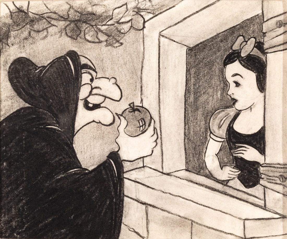 Walt Disney Studios (American) Graphite on Paper 1937, 'Snow White And the Witch' (1 of 5)