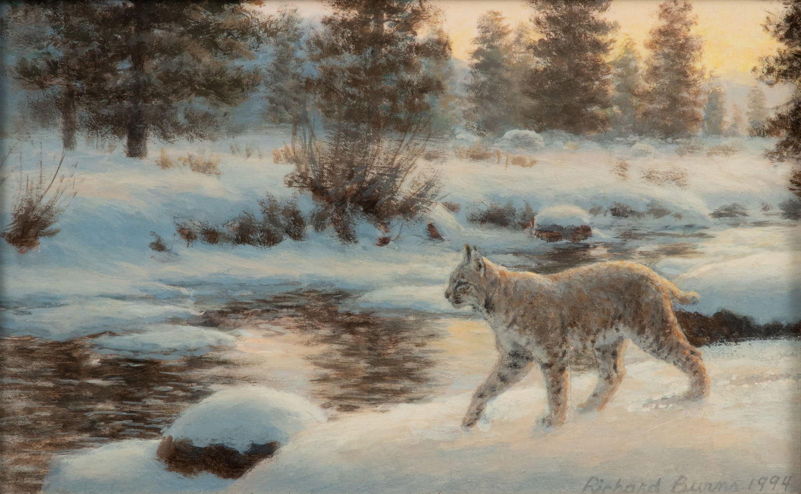 Richard Burns (American) Acrylic on Masonite, 1994, 'Winter Sunset' (1 of 4)