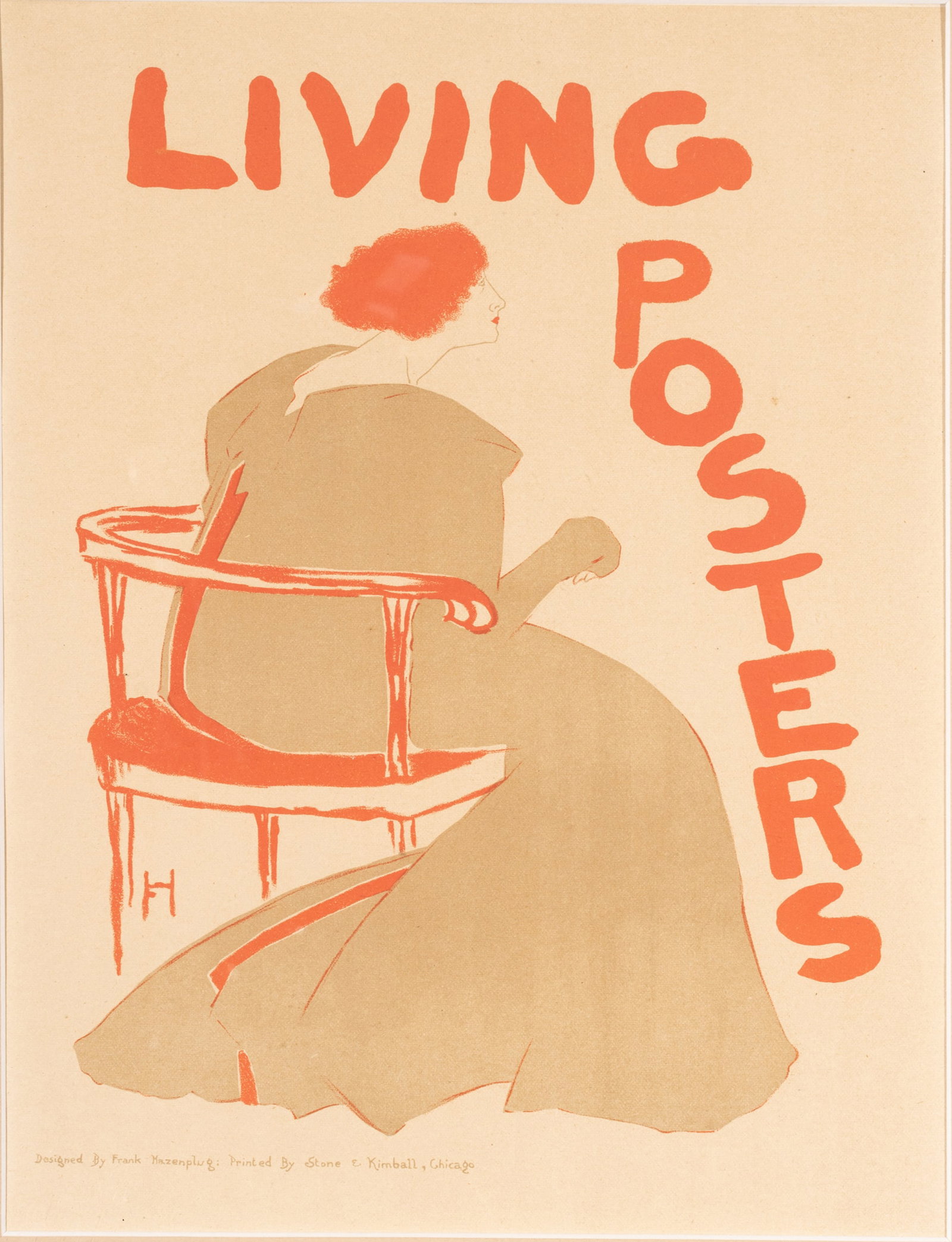 Frank Hazenplug (American, 1873-1931) Lithograph in Colors on Paper, 'Living Posters': Frank Hazenplug (American, 1873-1931) Lithograph in Colors on Paper, 'Living Posters' Printed by Stone & Kimball, Chicago. Matted and framed under acrylic in a giltwood frame, H 22", W 18". Dimens