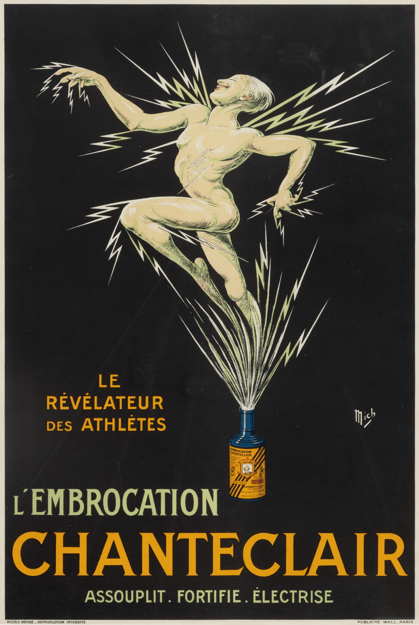 Michel Liebeaux (French, 1881-1924) Lithograph Poster, Ca. 1917, 'L'Embrocation Chanteclair' (1 of 5)
