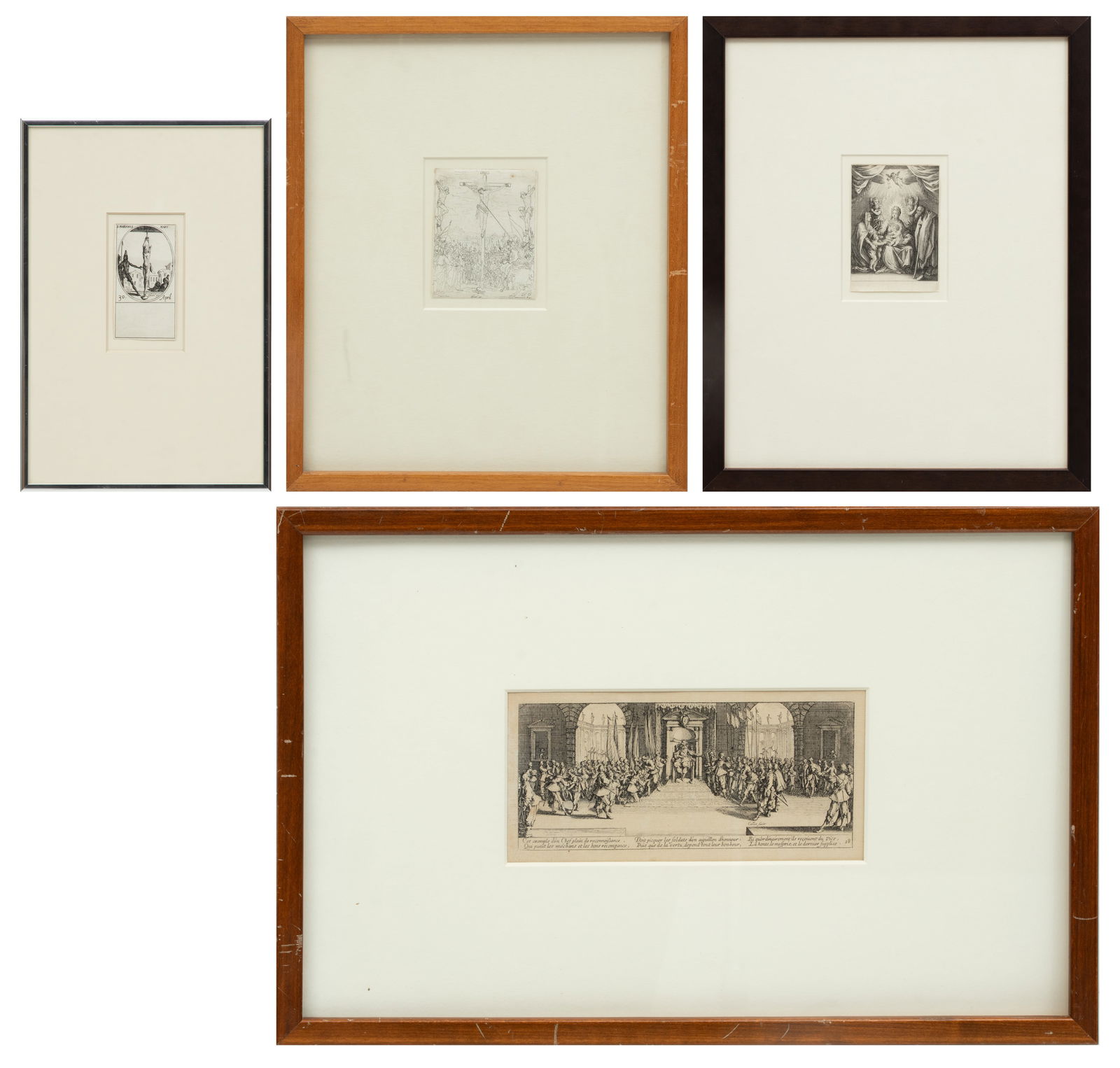 Jacques Callot (French, 1592-1635) Etchings on Paper, 'Crucifixion; S. Marians Mart; Distribution of (1 of 13)