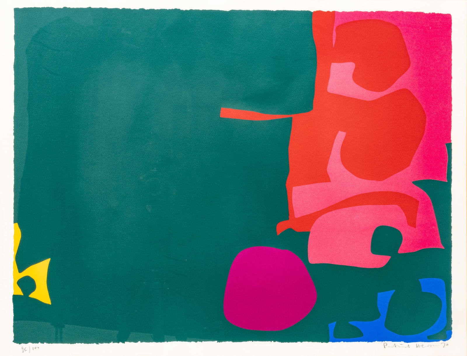 Patrick Heron (English, 1920-1999) Screenprint in Colors on Wove Paper 1970, 'Interlocking Scarlet: Patrick Heron (English, 1920-1999) Screenprint in Colors on Wove Paper 1970, 'Interlocking Scarlet And Pink in Deep Green' Signed in pencil lower right, dated and numbered 95/100, with full margins. P