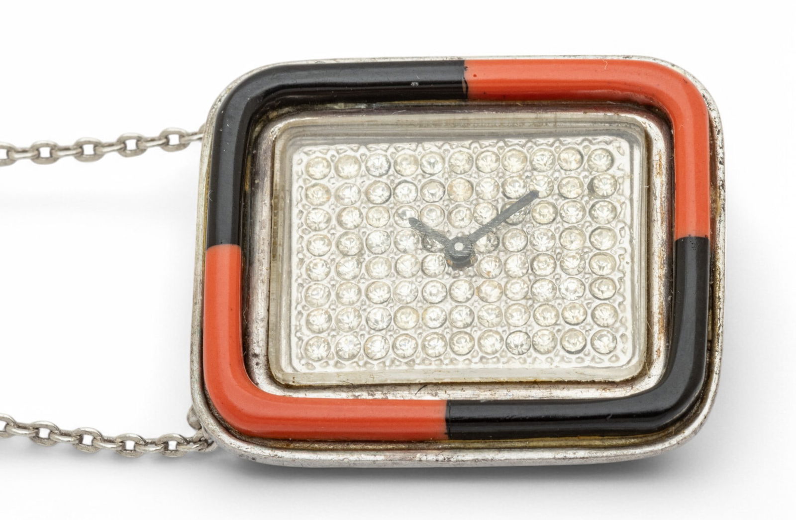 German 925 Sterling Silver, Enamel, & Pavé Diamond Pendant Watch, 28" Chain L 28" 38g (1 of 7)