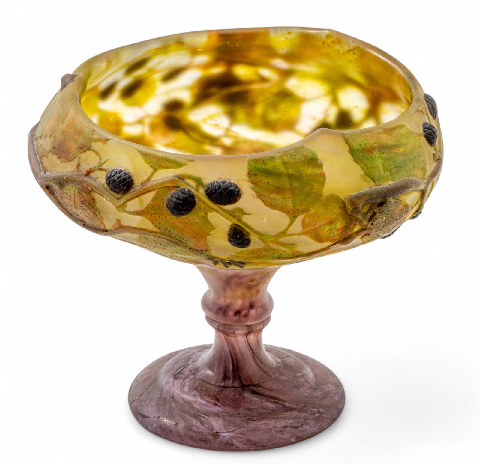 Daum Nancy (French) Vitrified Pate-de-verre Glass Footed Bowl H 9.5" Dia. 10.5" (1 of 8)