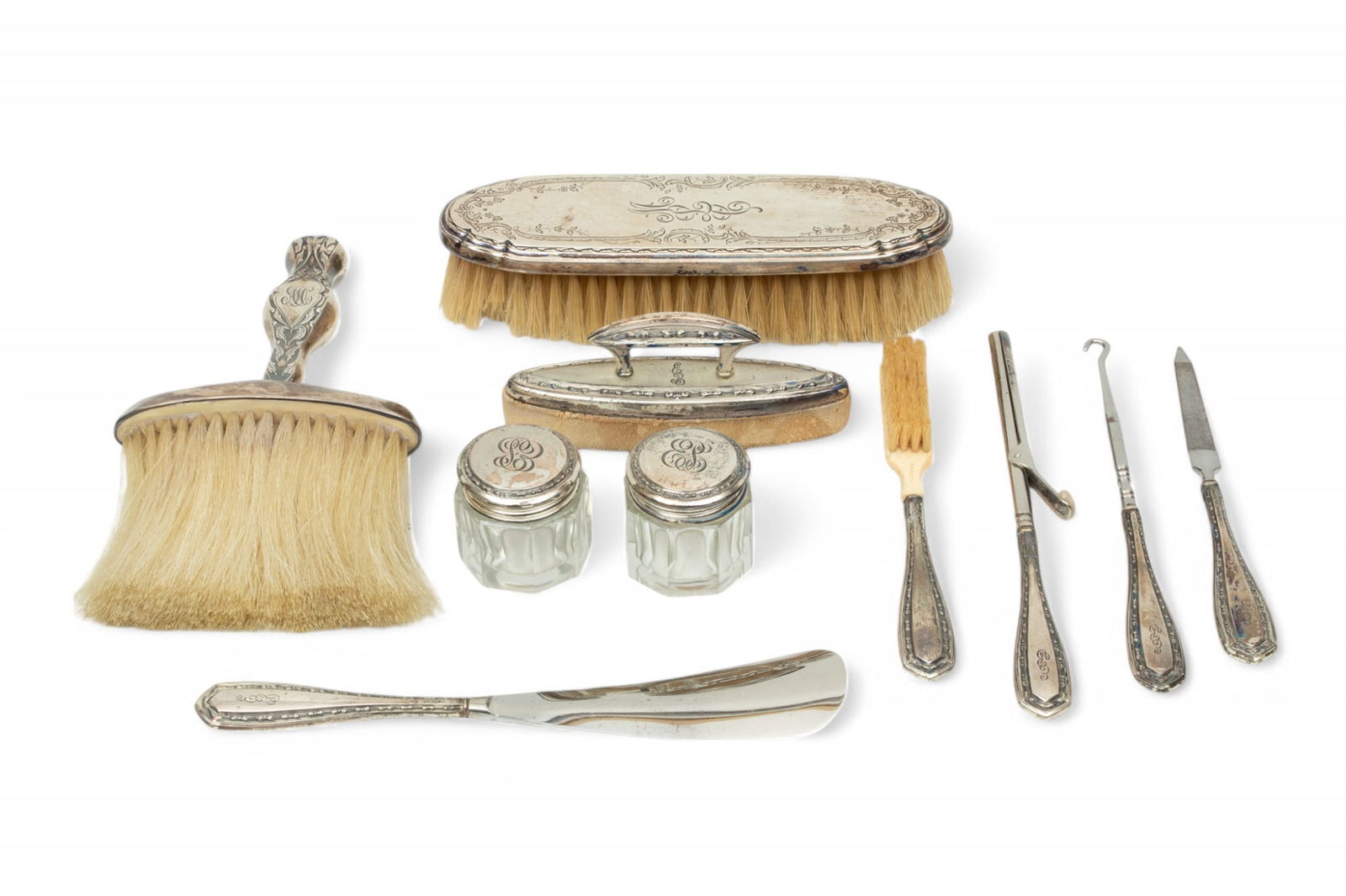Gorham (American) Sterling Silver 10-Piece Dresser Set, Ca. 1880 H 2.5" W 13" Depth 13.3" 10.00 (1 of 4)