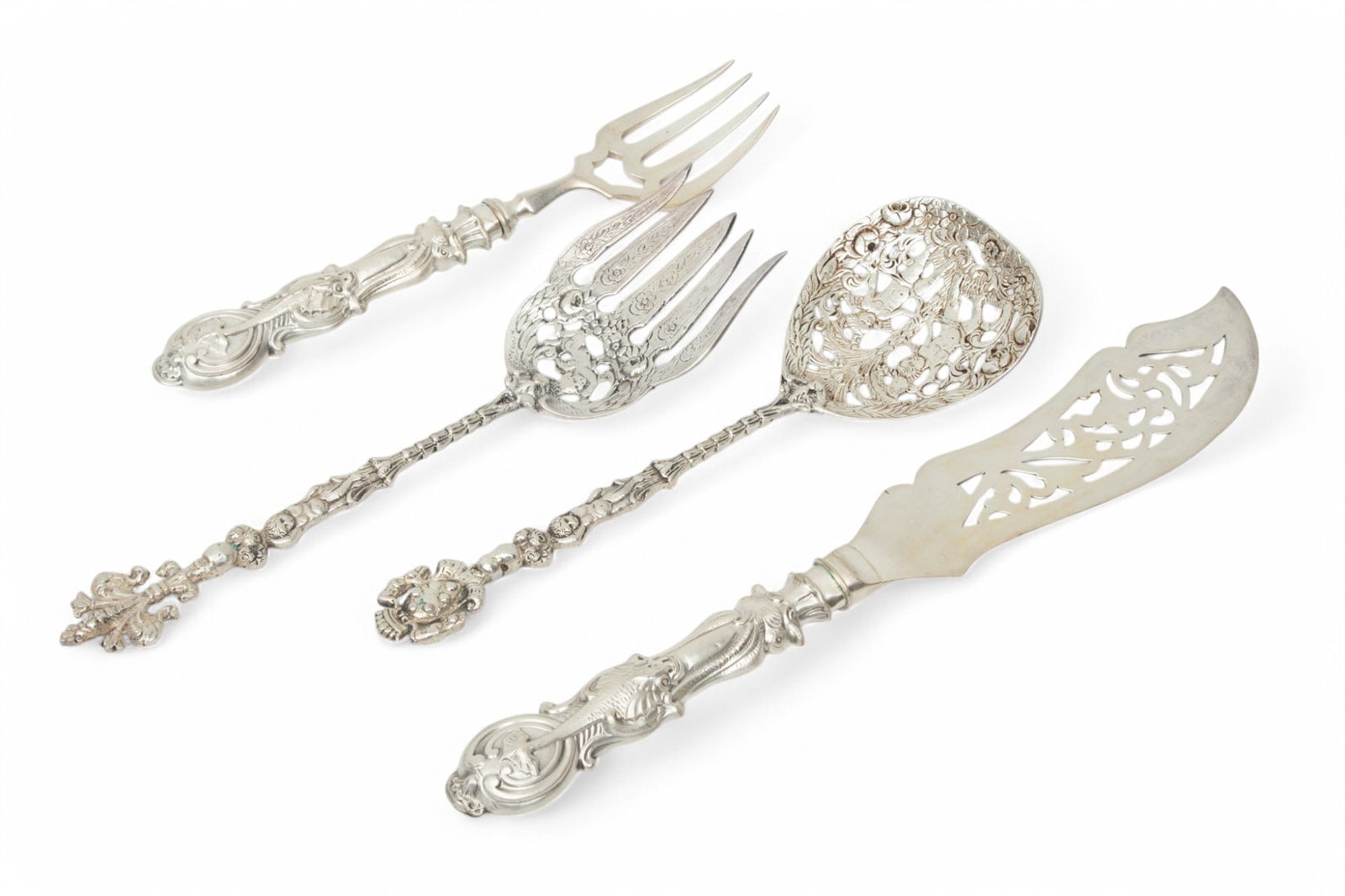 Dutch Silver 'dolphin' Fish Slice And Fork + Italy 'cherub' Servers, 3 Pcs L 11" (1 of 4)