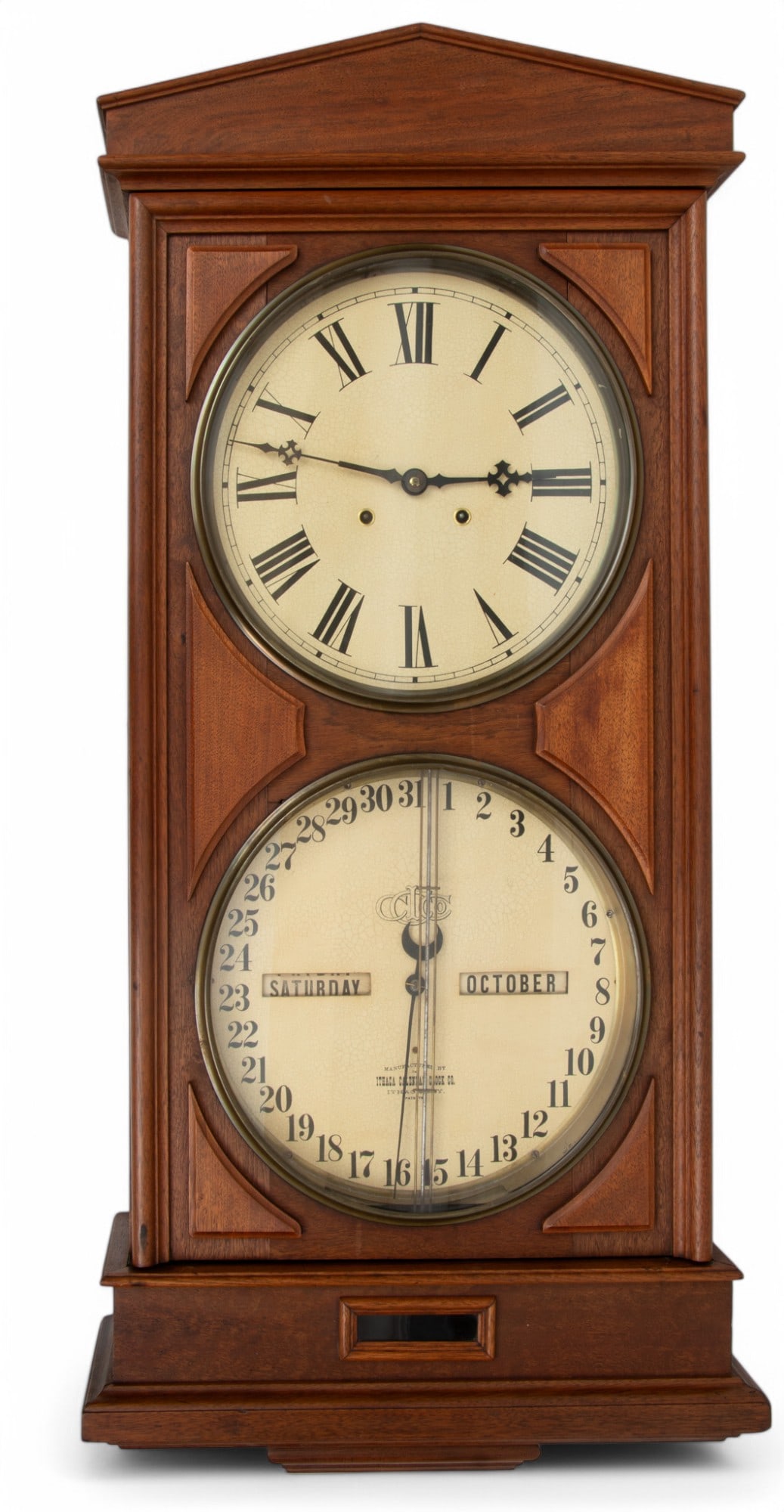 Ithaca Calendar Clock Company, (American) Hanging Regulator #3 Walnut, 19th C. H 42" W 19" Depth 7" (1 of 7)