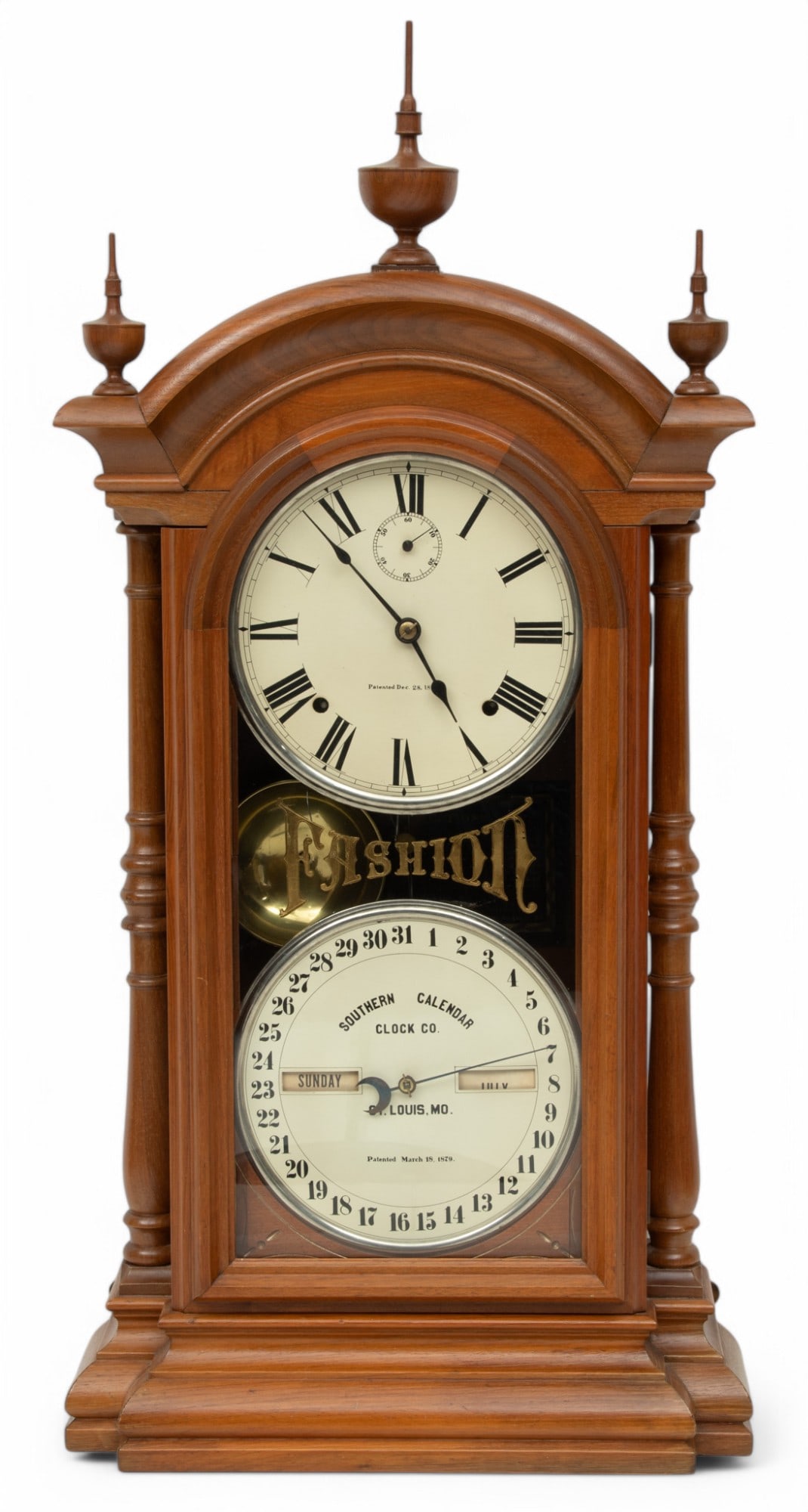 Southern Clock Company (American) Fashion No. 4 Walnut Calendar Shelf Clock, Late 19th C. H 27" W (1 of 6)