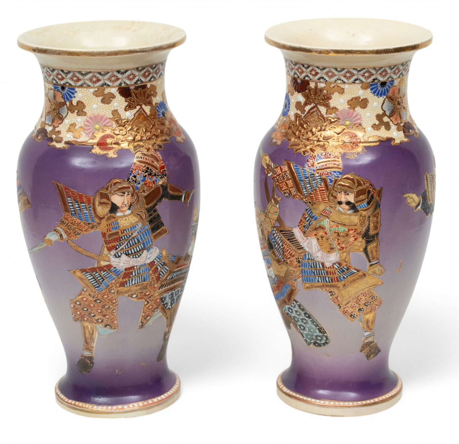 Pair of Japanese Satsuma Earthenware Pottery Vases 1920-30's H 15" Dia. 7" 2.00 (1 of 6)