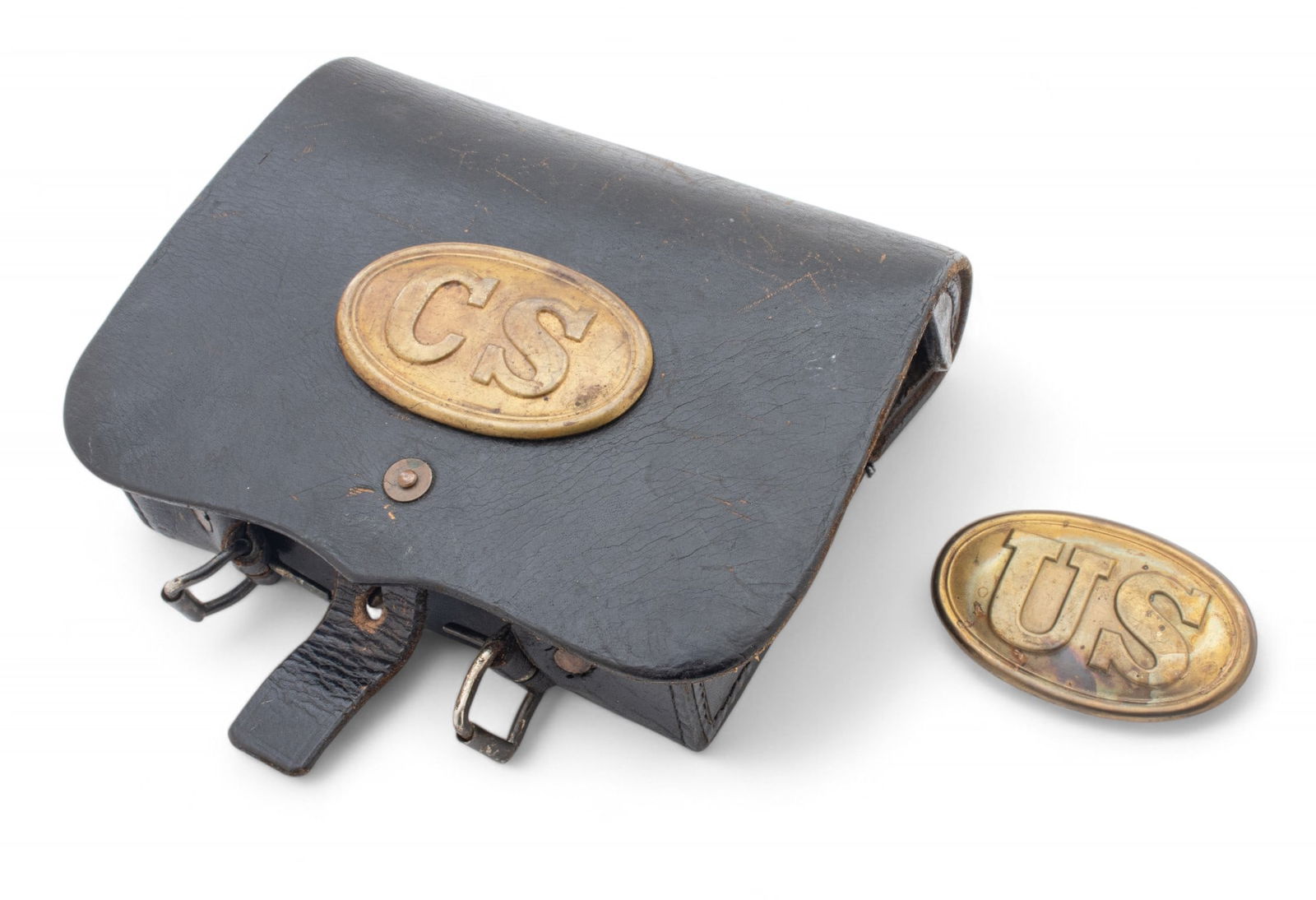 U.S. M1864 Leather Cartridge Box Bearing a Confederate Plate, with a Union Box Plate, Ca. 19th C. H (1 of 10)