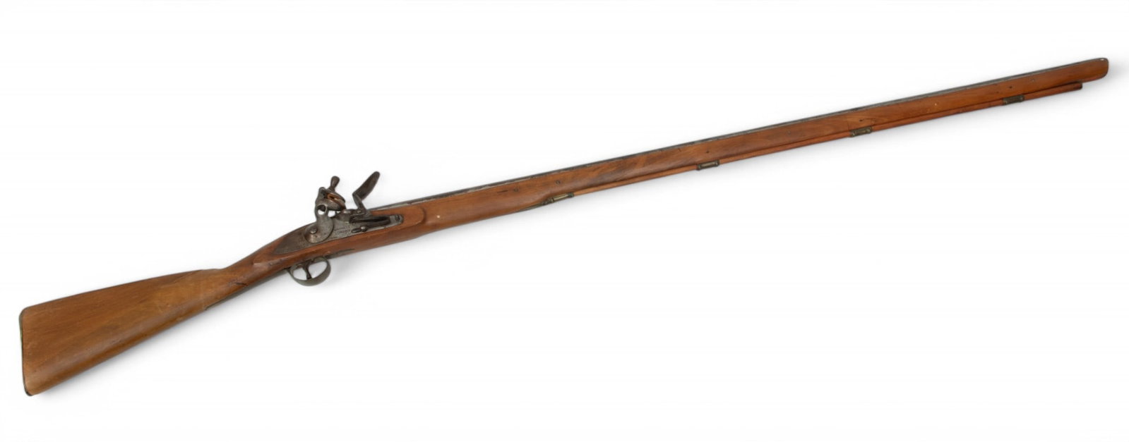 Barnett, London, Flintlock Rifle, 19th C. L 62": Barnett, London, Flintlock Rifle, 19th C. L 62" 45" barrel. 1/3 octagonal, 2/3 round. Barrel stamped with a V, 22 and a third indiscernible marking. Flintlock marked Barnett London. Full walnut stock 