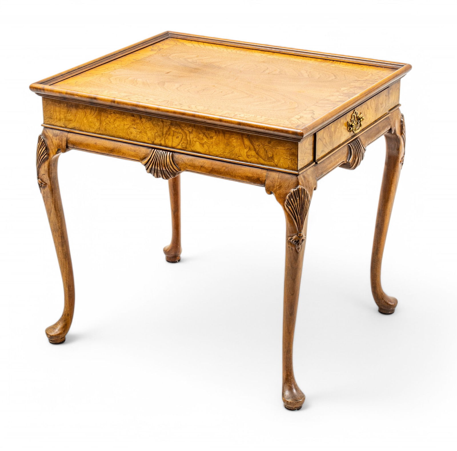 Baker Furniture Queen Ann Style Burled Wood Side Table Late 20th Cen. H 24.5" W 21.8" Depth 26" (1 of 7)