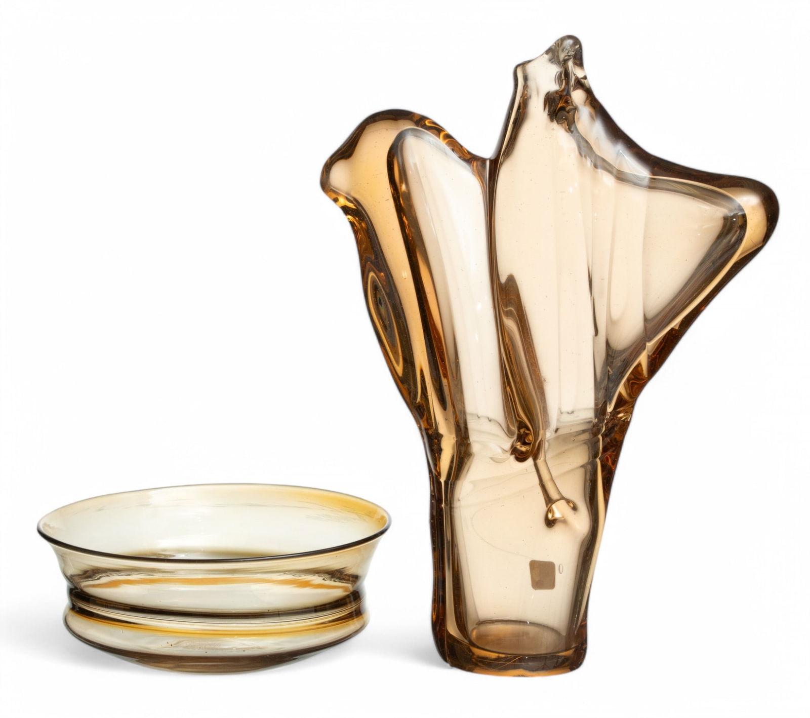 Robert Fritz (American) & Flora Mace (American) Sculptural Glass Vase & Bowl, Ca. 1970 H 14" W 10" (1 of 8)