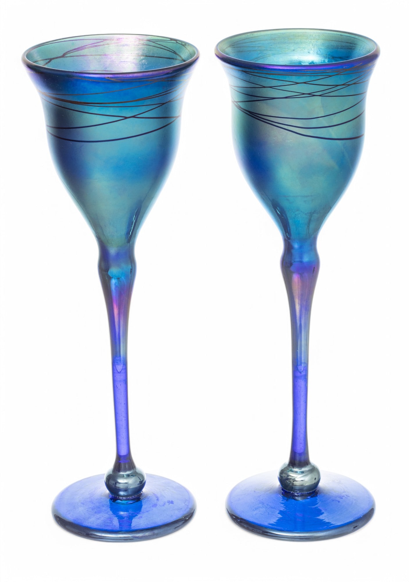 Rick Strini (American, B. 1964) Iridescent Blown Glass Goblets, 1996 H 10.3" Dia. 3.5" 2.00 (1 of 5)
