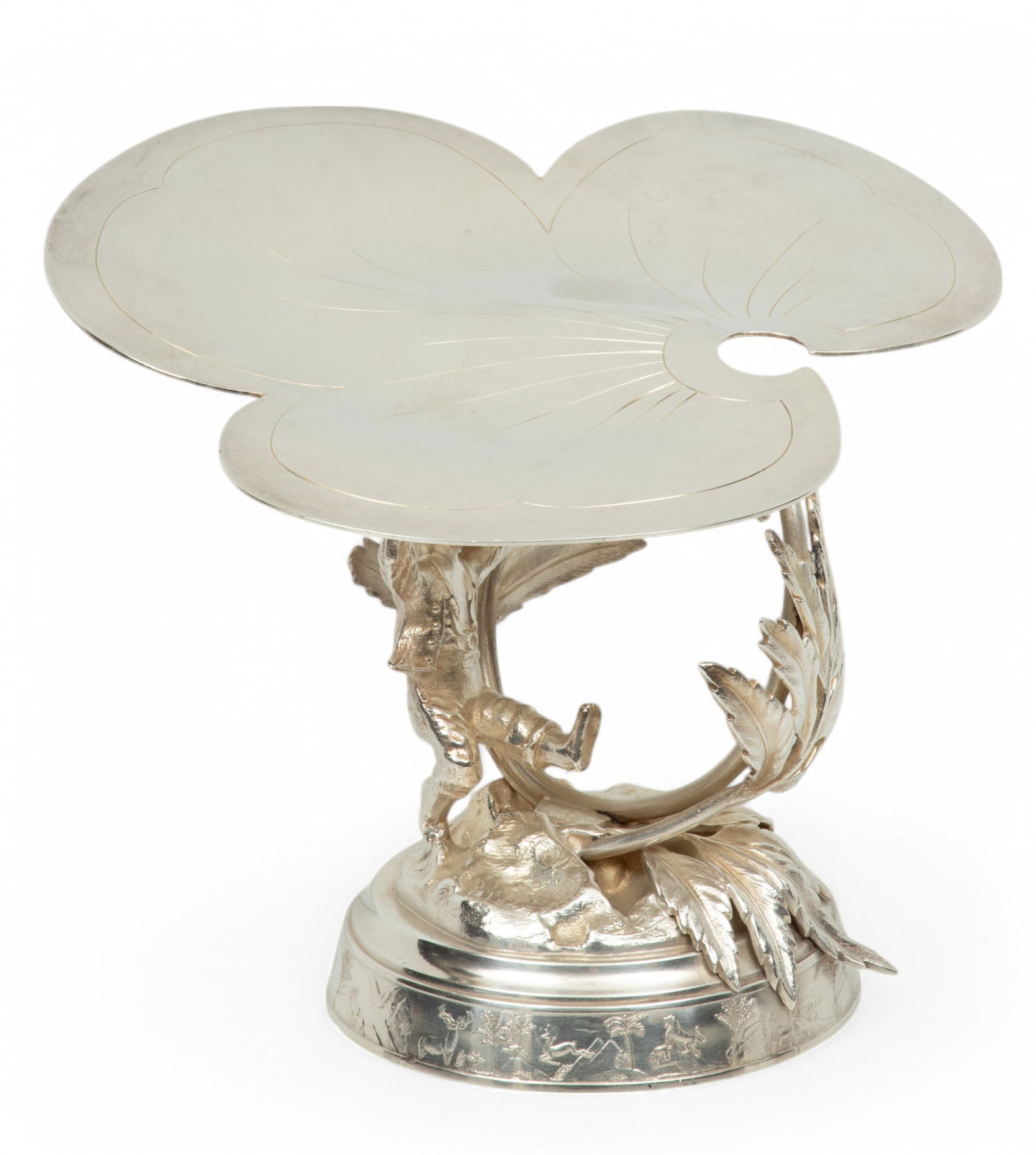 Aurora Quadruple Silver Plate Compote, 1870, 'Child Under Clover Leaf' H 6.5" W 8" (1 of 8)