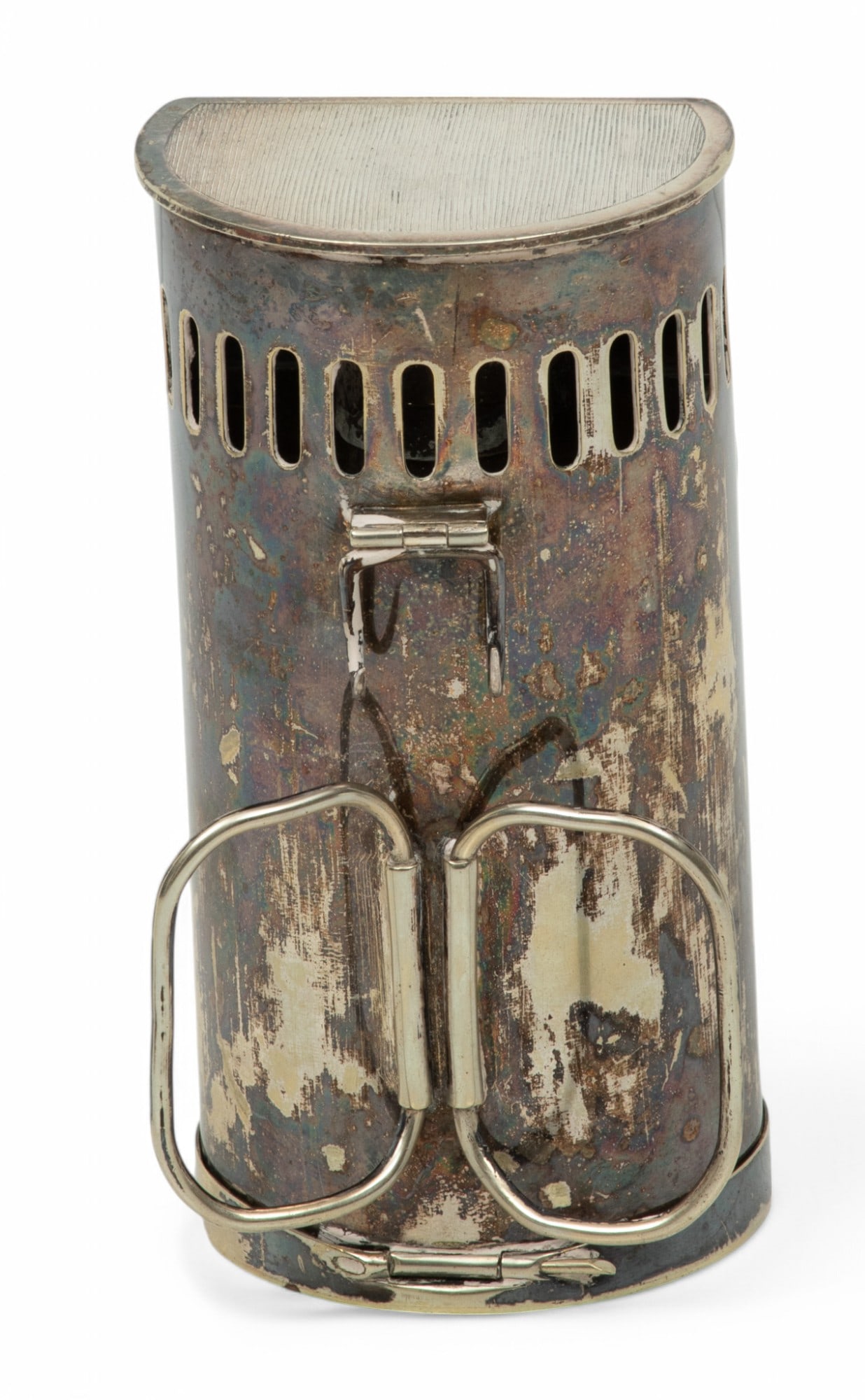 Army & Navy CSL Silver Plate Wall Lantern, Hand Chased Crest, Ca. 1890 H 6" W 2.7" (1 of 7)