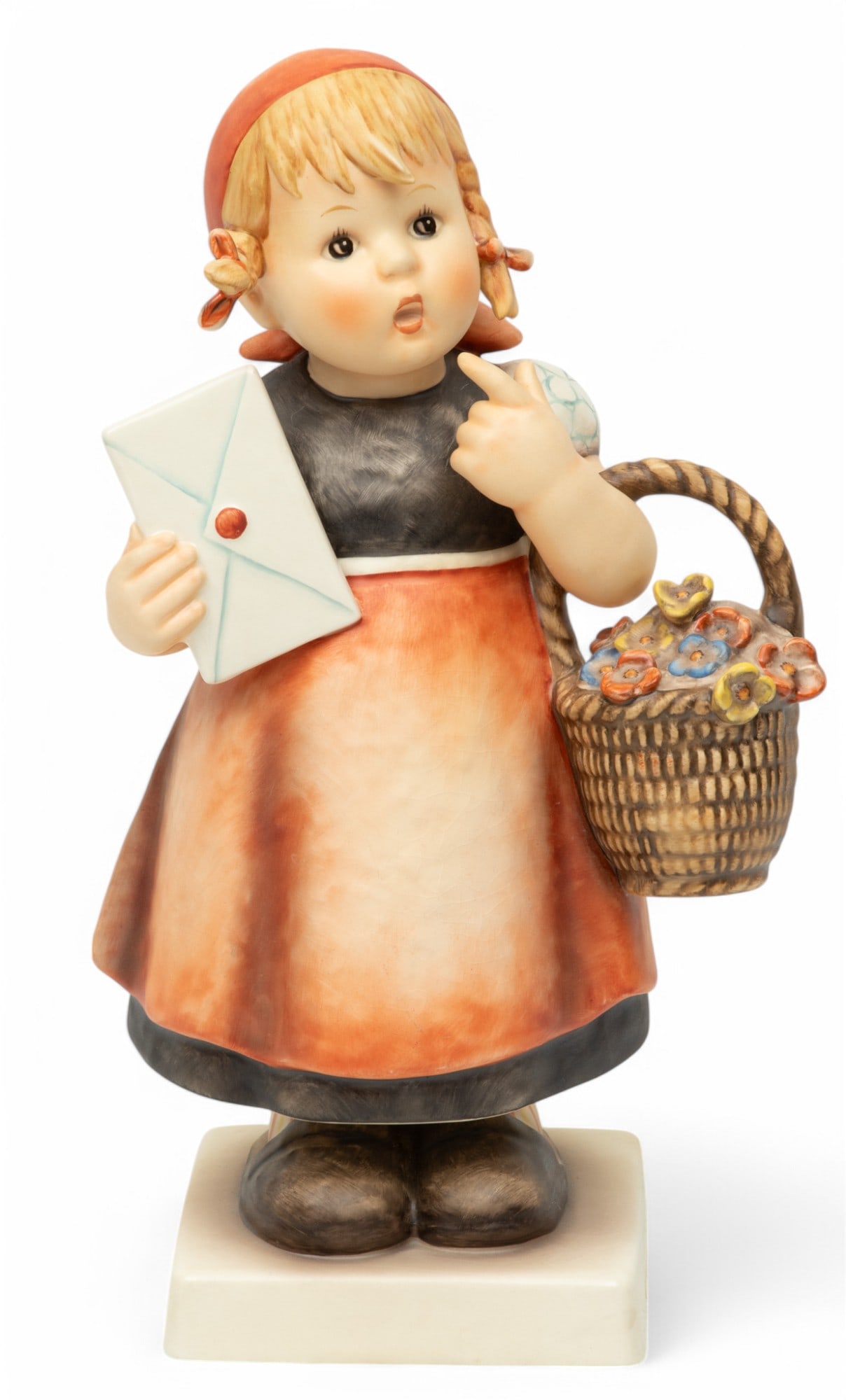 Hummel (German) Bisque Porcelain Figurine, Ca. 1970s, 'Meditation with Flowers' H 14.5" W 8.5" Depth (1 of 6)