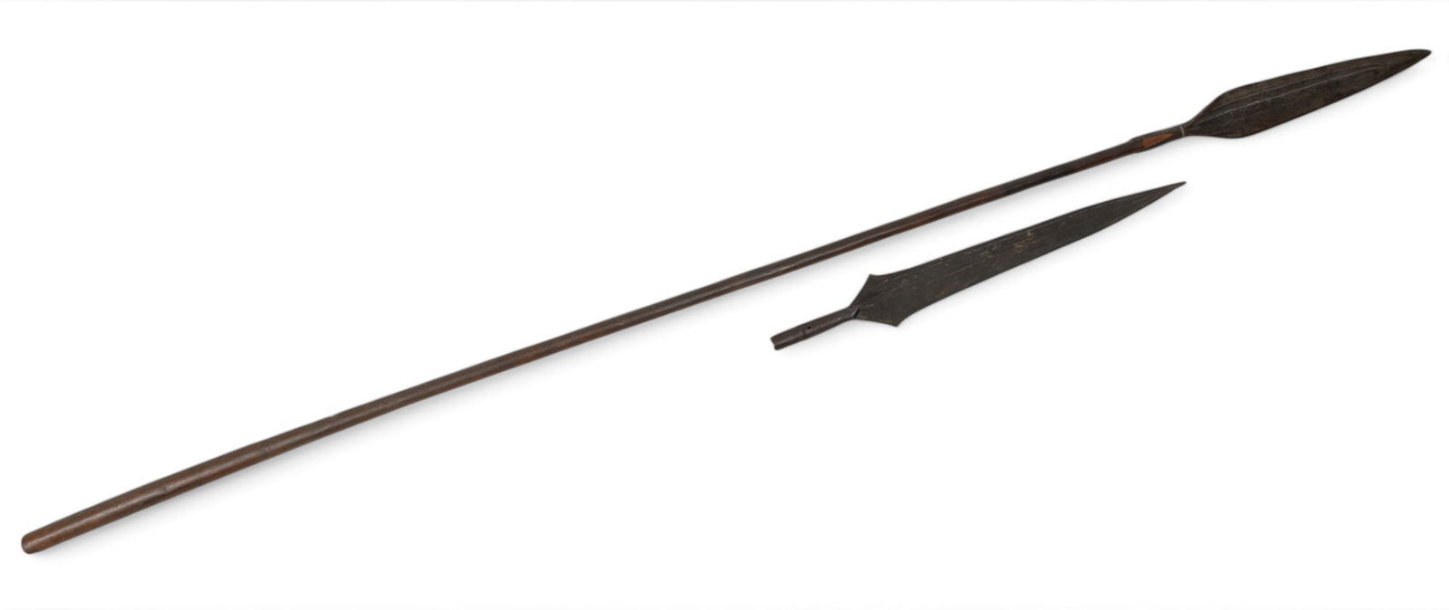 African Steel And Wood Hunting Spear And One Spear Head, 19th/early 20th C. L 74" 2.00 (1 of 5)
