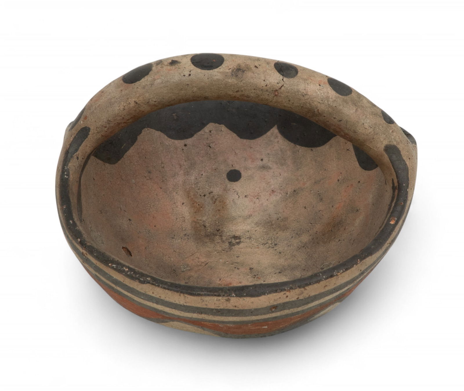 Hopi American Indian Polychrome Bowl, Handle, Ca. 1900 H 3.2" Dia. 4.3" (1 of 5)