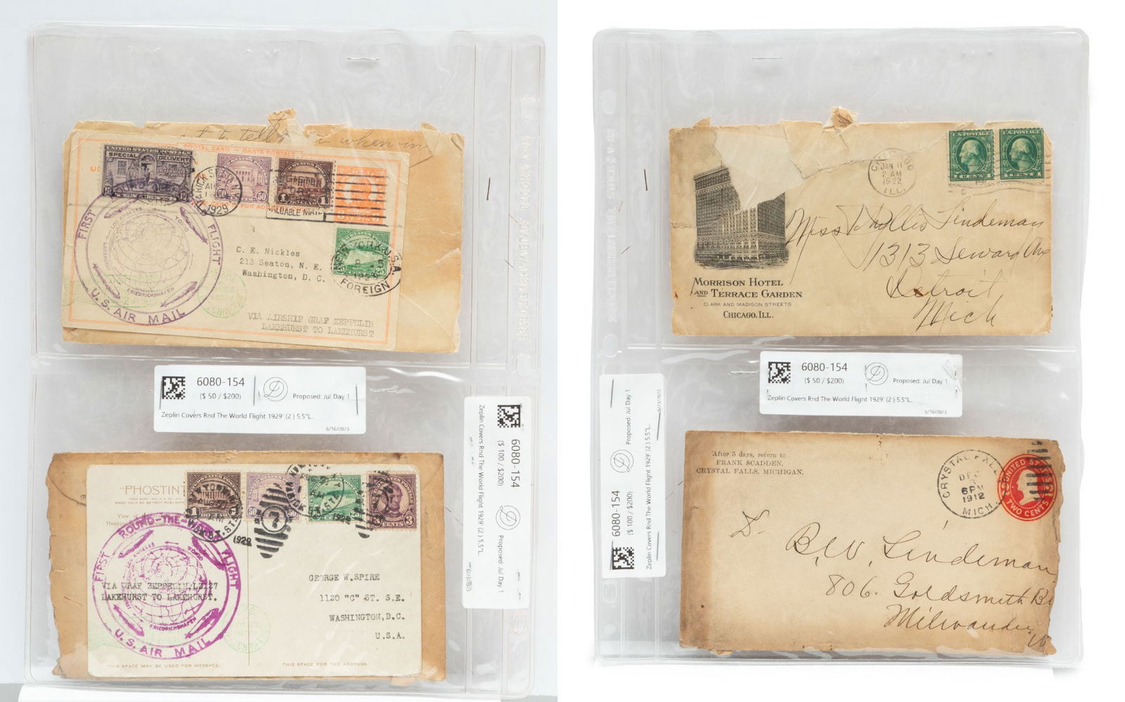 Zeplin Covers And the World Flight Postcards Ca. 1929, Group of Two H 5.5" (1 of 7)