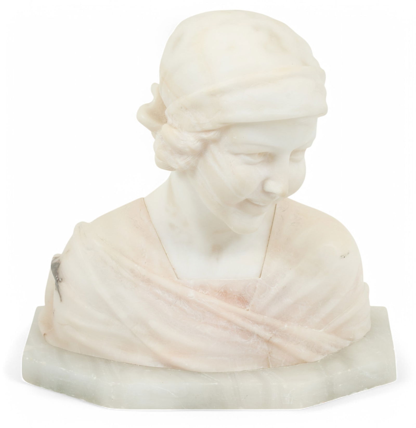Italian Carved Alabaster Sculpture, Bust of Young Lady, Ca. 1900, 'Ti Tina' H 13" W 12.8" Depth 6" (1 of 6)