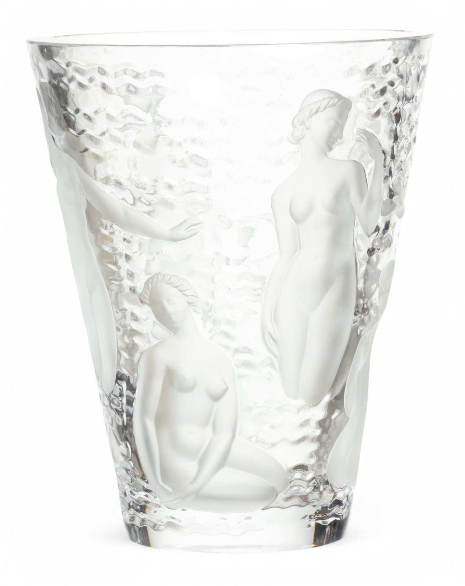 Lalique (French) 'Ondines' Frosted & Clear Glass Vase H 9.3" Dia. 7.5" (1 of 5)