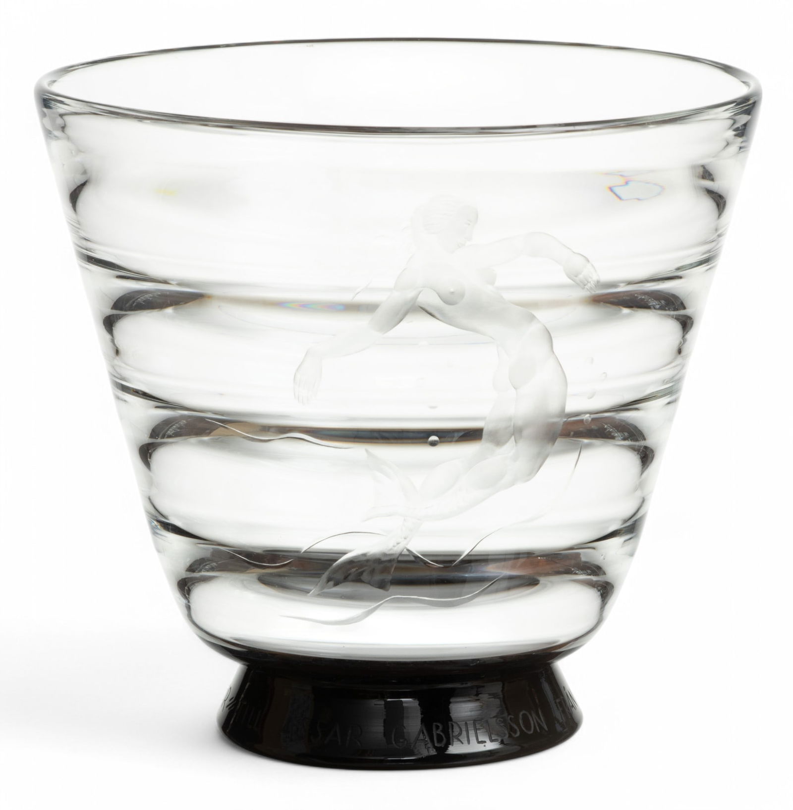 Simon Gate (Swedish, 1883-1945) for Orrefors (Swedish) Etched Glass 'Mermaid' Vase, Ca. 1930 H 8.8"  (1 of 9)