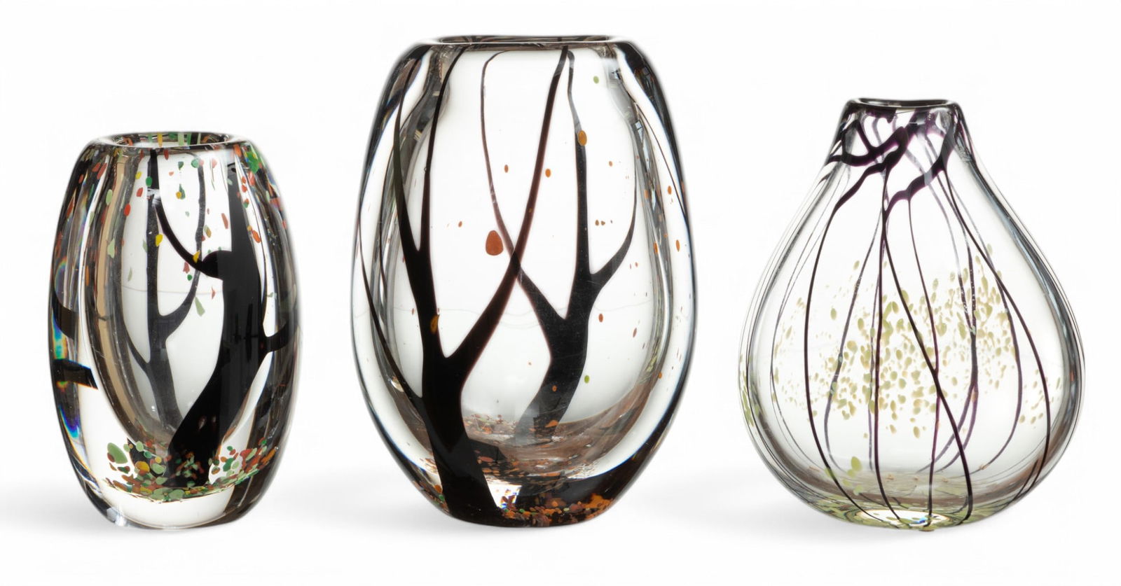 Vicke Lindstrand (Swedish, 1904-1983) for Kosta (Swedish) Glass 'Autumn' Vases H 8.3" W 5" Depth 3.5 (1 of 5)