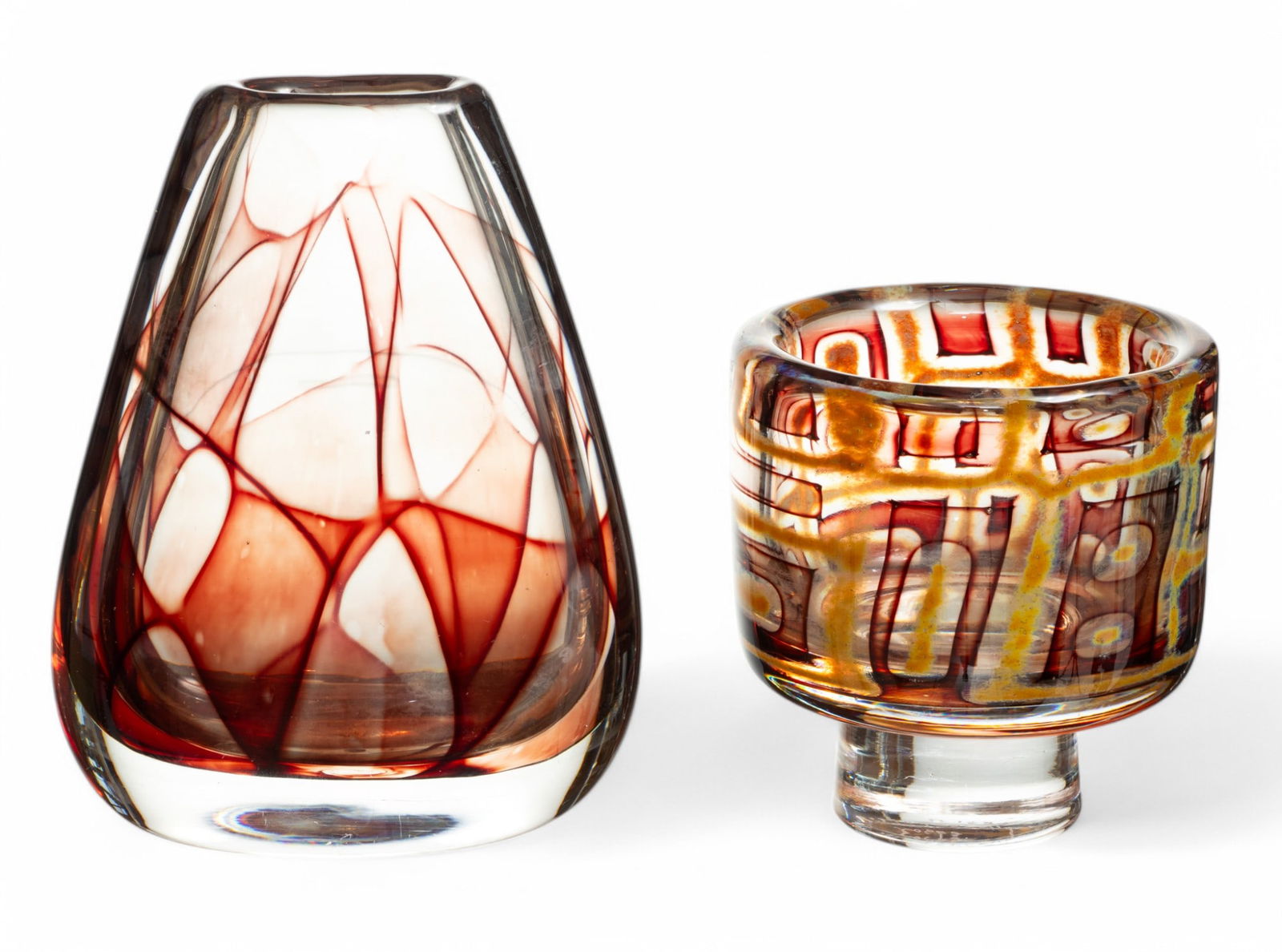 Studio Glass Vases, Feat. Vicke Lindstrand (Swedish, 1904-1983) for Kosta (Swedish) H 5" Dia. 5" 2 P (1 of 6)