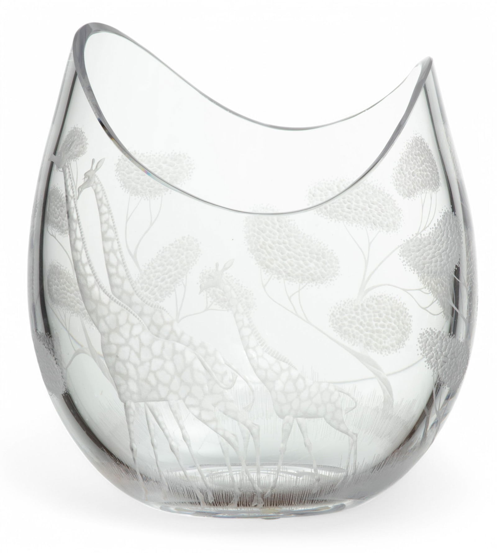 Vicke Lindstrand (Swedish, 1904-1983) for Kosta (Swedish) Copper Wheel Engraved Glass Vase, Ca. 1950 (1 of 5)