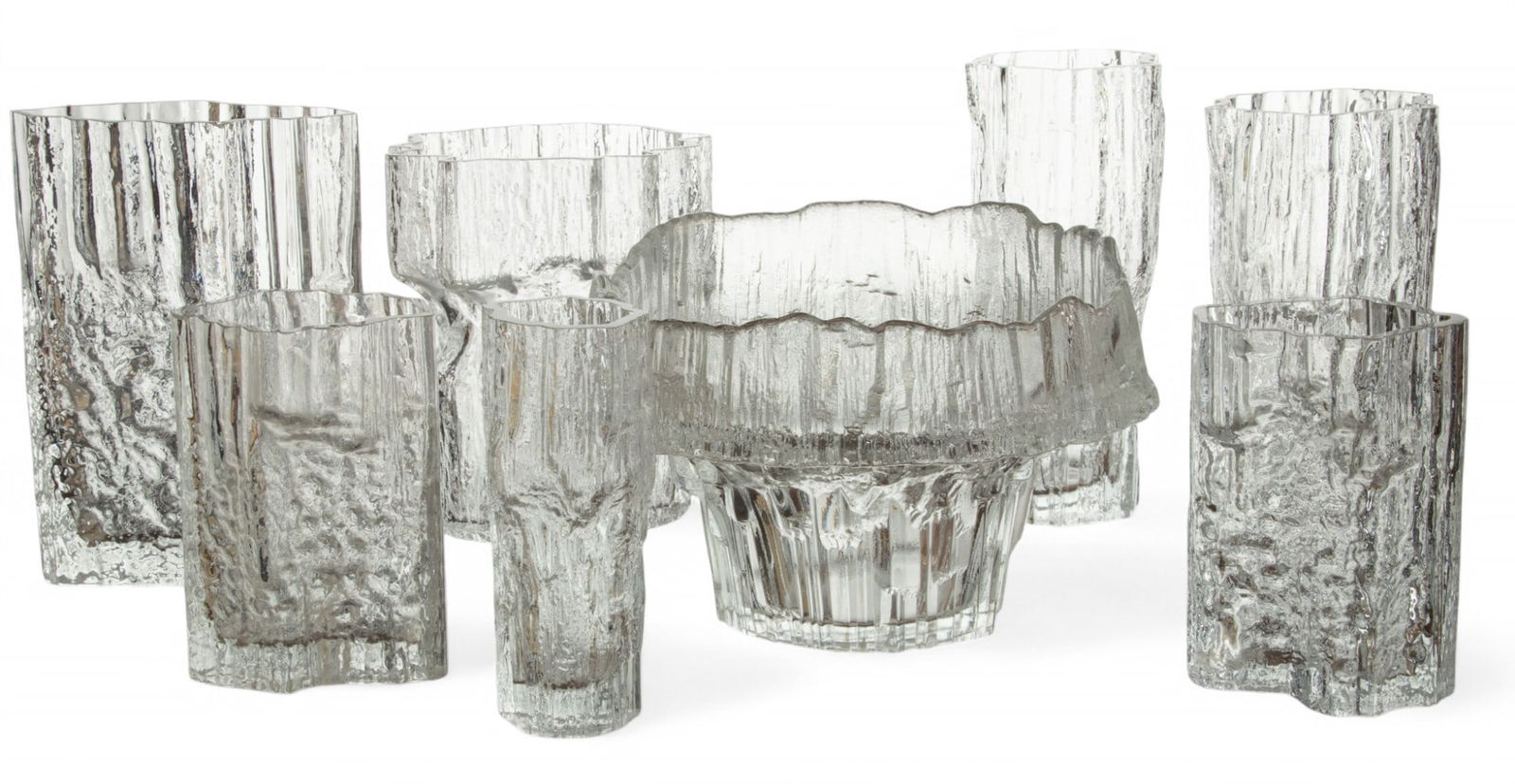 Tapio Wirkkala (Finnish, 1915-1985) 'Iceberg' Glass Vases & Bowl H 9" W 6.5" Depth 4" 8 PCS (1 of 10)