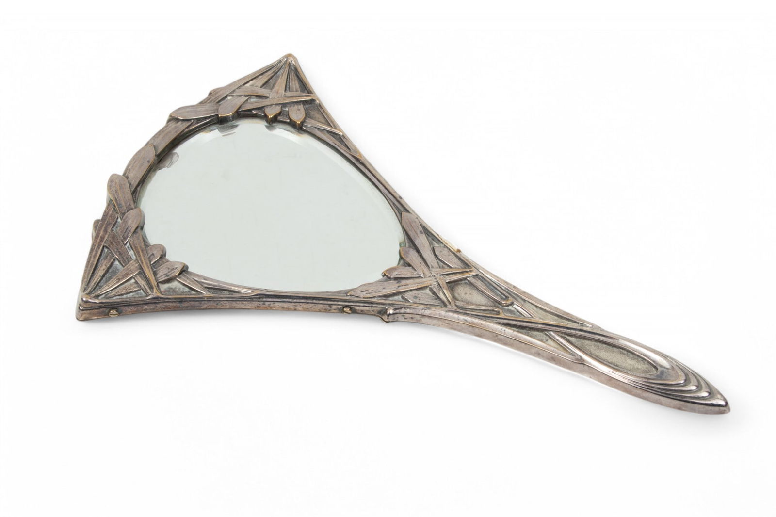 Maurice Dufrene (French, 1876-1955) Art Nouveau Silverplated Brass And Glass Hand Mirror, Ca. 1900 H (1 of 2)