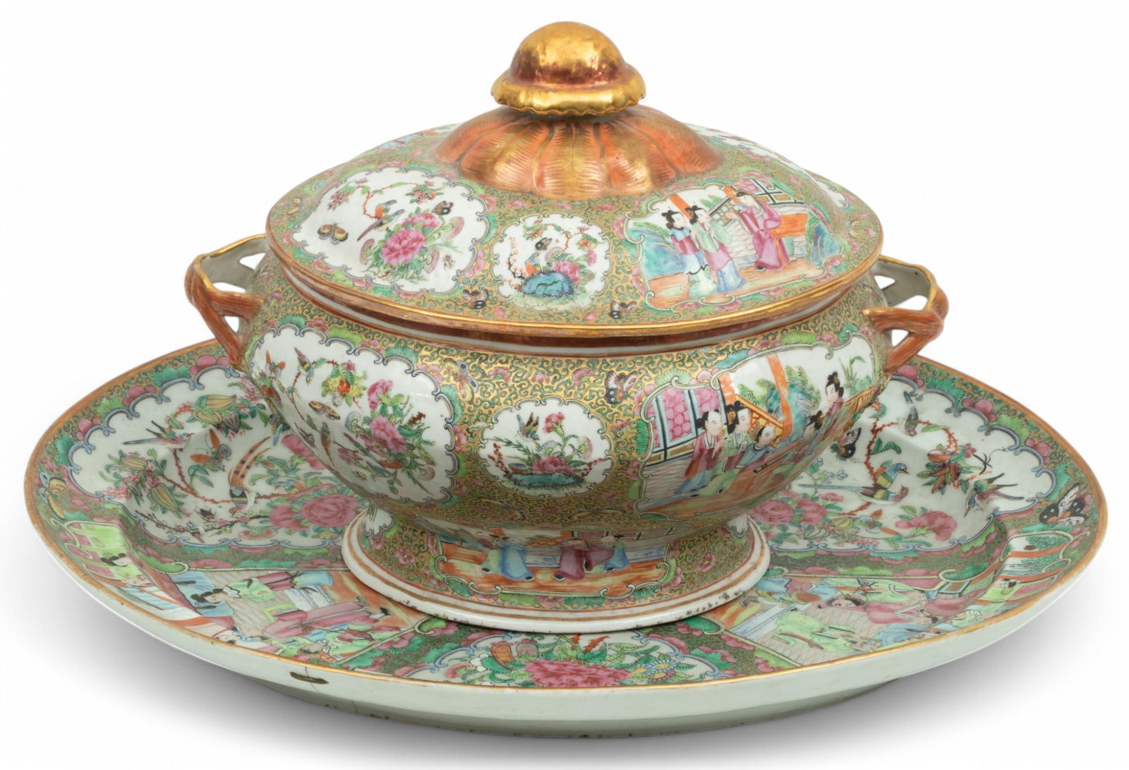Chinese Rose Medallion Covered Tureen And Underplate, 19th C.  (1 of 6)