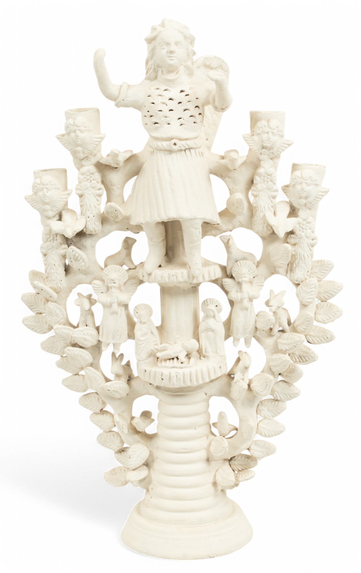 Mexican Painted Terracotta Candelabrum H 24.3" W 14.5" Depth 6" (1 of 5)