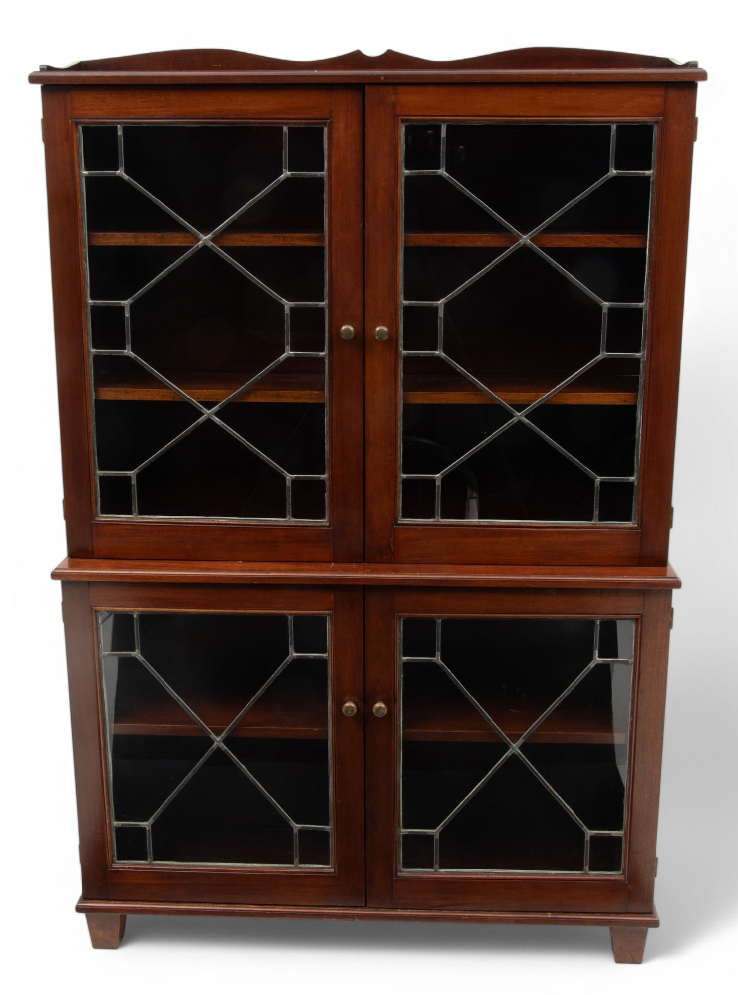 Arts & Crafts Influence Mahogany & Leaded Glass Bookcase, Ca. 1930 H 64.5" W 42.5" Depth 12" (1 of 5)