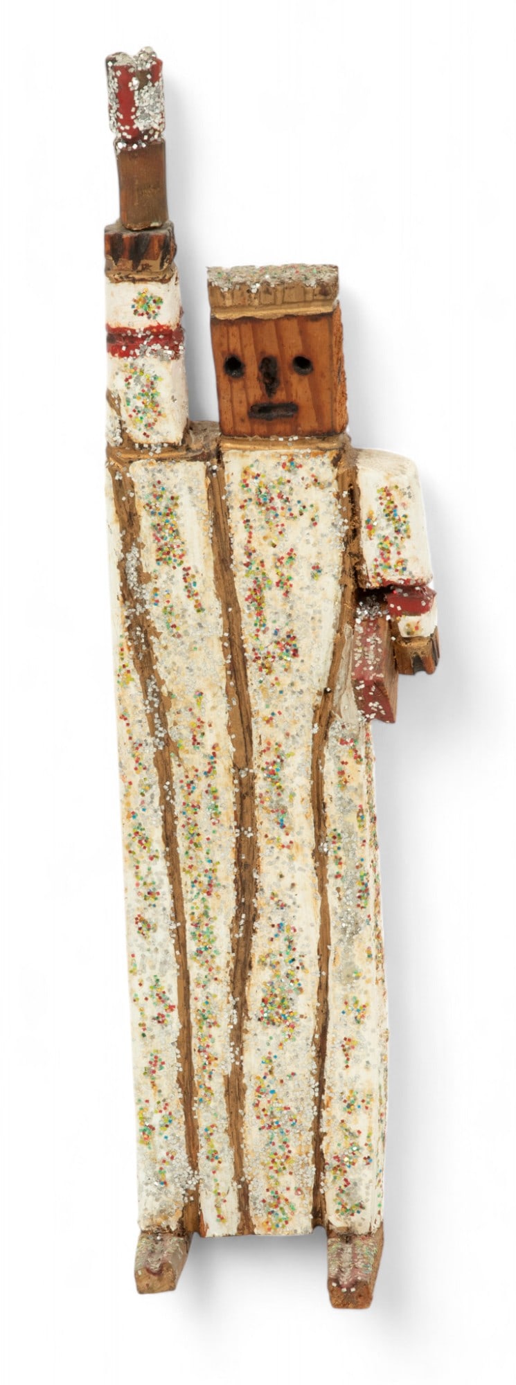 Rev. John Lewis Hunter (American, 1905-1999) Painted Wood Folk Art Statue of Liberty H 14" W 3.5" De: Rev. John Lewis Hunter (American, 1905-1999) Painted Wood Folk Art Statue of Liberty H 14" W 3.5" Depth 2.5" Painted carved wood with glitter. Monogrammed JLH on the underside. Provenance: Robe