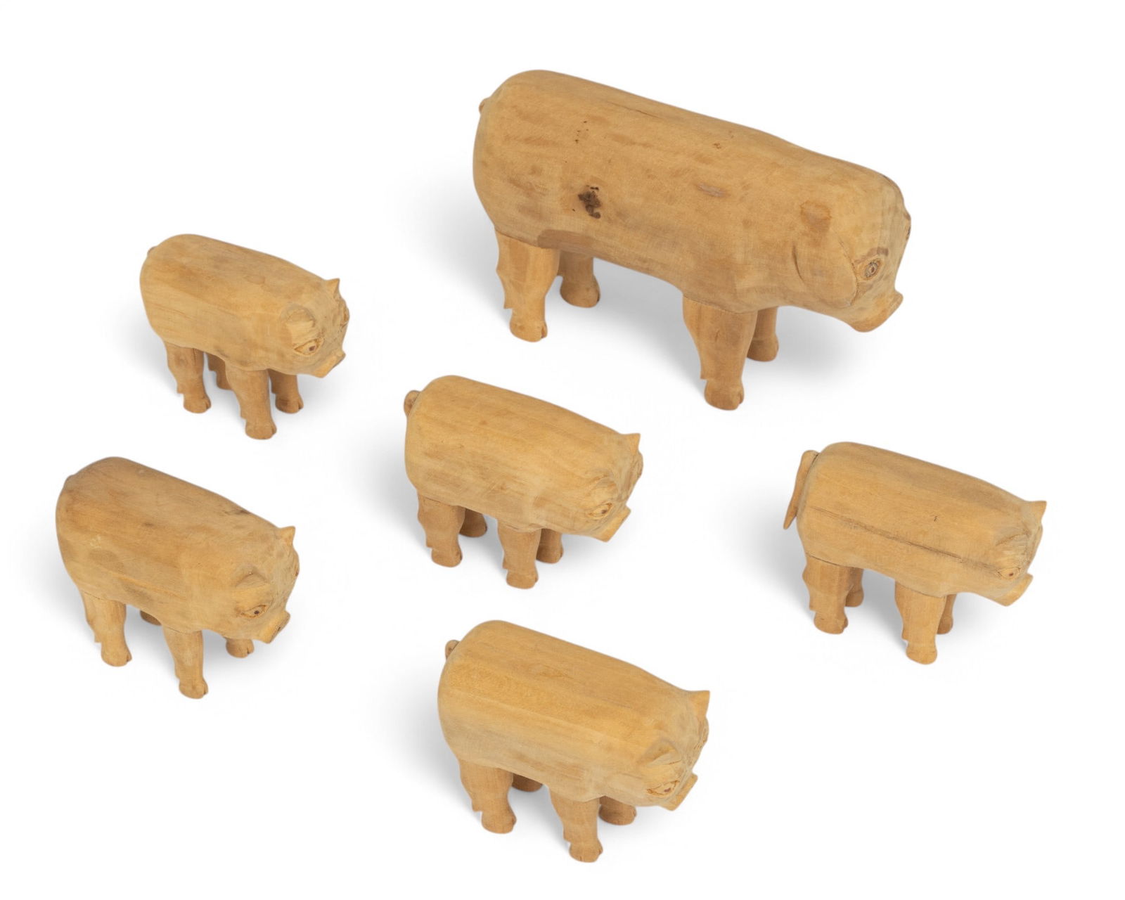 Edgar Tolson (American, 1904-1984) Carved Wood Before 1976, 'Pigs' H 4" W 6.5" Depth 2" 6 PCS (1 of 6)