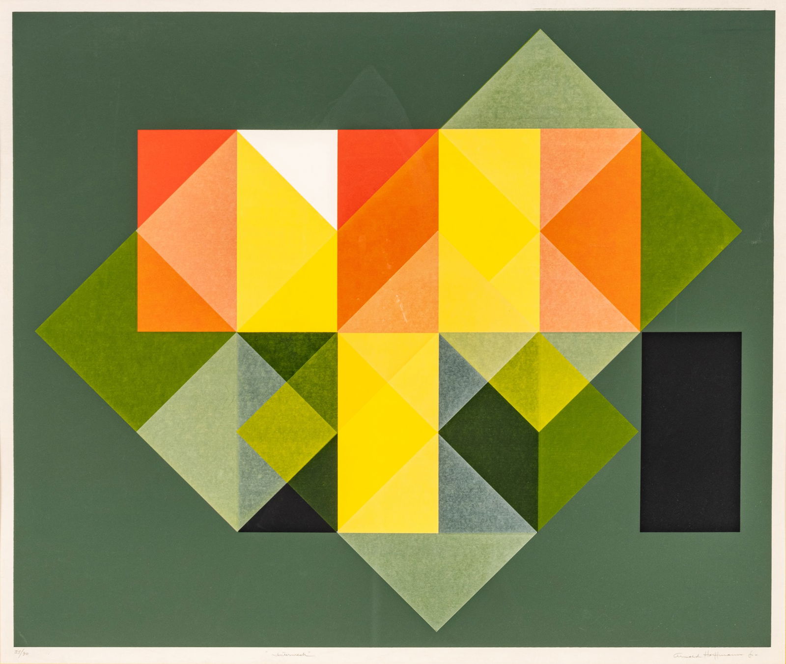Arnold Hoffmann Jr. (American, 1915-1991) Silkscreen on Paper, 'Intermesh' H 25" W 30": Arnold Hoffmann Jr. (American, 1915-1991) Silkscreen on Paper, 'Intermesh' H 25" W 30" Pencil signed in the lower right margin, titled lower center, with an edition of 27/90 in the lower right. Matted